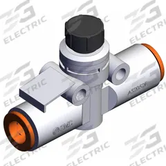 SMC Speed Controller: In-Line Fitting, Knob, 1/4 in Valve Body Size, 5/16 in Push to Connect Tube (MPN AS2052F-09A). Key specifications — attr947203: Brass/PBT; attr947205: SMC.