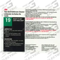 TOLCO Secondary Bottle Label: 11 in Ht, 8 1/2 in Wd, 12 PK (MPN 340419). Key specifications — Legend: 3M Non-Acid Bathroom Cleaner Ready-to-Use 19; Brand: TOLCO; Product Type: Secondary Bottle Label.