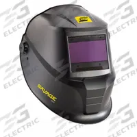 ESAB Welding Helmet: Auto-Darkening, 4 Arc Sensors, Black, Savage, W8-13, 3.93 in x 1.96 in, Digital (MPN 0700504100). Key specifications — Color: Black; Suspension Adjustment Type: Pinlock; Series: Savage A41; Graphics: Savage; Viewing Area: 3.93 in x 1.96 in; Brand: ESAB; Grind Mode: Yes; Helmet Material: Polypropylene.