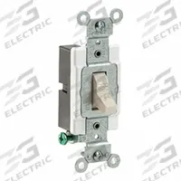 LEVITON Toggle Single-Pole, 20 Amp: Toggle Switch, Single Pole, Maintained, Light Almond, 20 A (MPN CS120-2T). Key specifications — Illuminated: No; Voltage Rating: 120/277V AC.