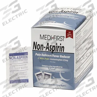 MEDI-FIRST Non-Aspirin Pain Relief: Acetaminophen, 325 mg, 50 Individual Doses - Acetaminophen Pain & Fever Reducers