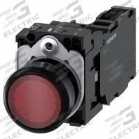 SIEMENS Illuminated Push Button: Illuminated, Flush Profile, Non-Metallic, 22 mm, 1NO/1NC (MPN 3SU1102-0AB20-1FA0). Key specifications — Brand: SIEMENS; Action: Momentary; Series: 3SU; Push Button Material Type: Non-Metallic.