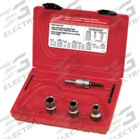 MILWAUKEE Hole Cutter Kit: 5 Pieces, 1/2 in Max. Cutting Dp, Carbide Tipped, Not Impact Rated (MPN 49-22-8200). Key specifications — attr1098245: MILWAUKEE; attr1098234: Carbide Tipped.