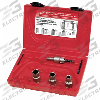 MILWAUKEE Hole Cutter Kit: 5 Pieces, 1/2 in Max. Cutting Dp, Carbide Tipped - Metal-Cutting Hole Cutter Kits