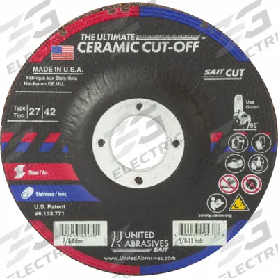 UNITED ABRASIVES-SAIT Abrasive Grinding Wheel: Type 27, 5" x 0.045" x 7/8", Ceramic, 60 Grit - Cool-Cutting Cut-Off Wheels for Carbon & Stainless Steel