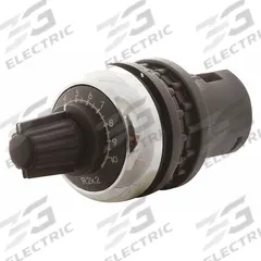 EATON Potentiometer: 22 mm Panel Mounting Size, 47,000 ohm Max Resist Rating, Series M22 (MPN M22M-R47K). Key specifications — Manufacturer Part Number: M22M-R47K; Series: M22; Brand: EATON; Includes Dial Plate: Dial Plate Included; Knob Style: Standard; Bezel Style: Metallic (Chrome).