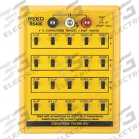 REED INSTRUMENTS Capacitance Decade Box: 100 pF to 11.111 uF, 5 Decades, 5% Accuracy (MPN R5406). Key specifications — Brand: REED INSTRUMENTS.