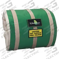 UNITHERM Insulated Pipe Jacket: For 0 in to 6 in Circumference, Ceramic Fiber, 14 in Cover Wd, Green (MPN UVST 1314). Key specifications — Color: Green; Cover Type: Insulation Jacket; Fastening System: Buckled Strap; For Valve Type: Universal; Jacket Material: Teflon Coated Fiberglass Cloth; Brand: UNITHERM; For Fitting Type: Straight Pipe Sections.