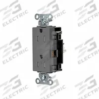 HUBBELL Receptacle: Decorator Duplex, 5-15, Gray, 125V AC, 15 A, 2 Pole / 3 Wire (MPN DR15STGYTR)