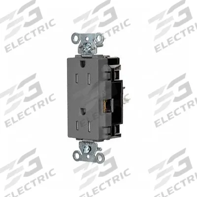 HUBBELL Receptacle: Decorator Duplex, 5-15, Gray, 125V AC, 15 A, 2 Pole / 3 Wire (MPN DR15STGYTR) - General Purpose Receptacles