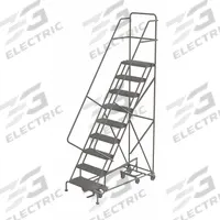 TRI-ARC Rolling Ladder: 7.5 ft Platform Ht, Unassembled, Steel, Foot-Activated Step Lock, Serrated (MPN KDED109242). Key specifications — attr1051092: Not Foldable; attr1051084: Gray; attr1051078: TRI-ARC; attr1051094: Double Handrails.