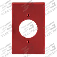 HUBBELL Wall Plate: Single Circular Opening, 1 Gang, Red, Std Size (MPN P720R). Key specifications — Brand: HUBBELL; Material: Polycarbonate.