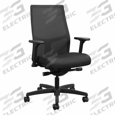 HON Office Chair: Ignition 2.0, Ht/Left/Right Slide, Black, Fabric & Mesh Material - Adjustable-Arm Office Chairs