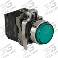 SCHNEIDER Illuminated Push Button: Illuminated, Flush Profile, Metallic, 22 mm, 1NO/1NC (MPN XB4BW13G5). Key specifications — Brand: SCHNEIDER; Action: Momentary; Series: XB4; Push Button Material Type: Metallic.