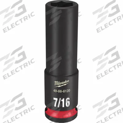 MILWAUKEE Deep Impact Socket: 3/8 in Drive Size, SAE, 7/16 in Socket Size, 6-Point - 3/8" Drive Impact Sockets