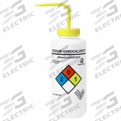 APPROVED VENDOR Wash Bottle: 1 L, Sodium Hypochlorite, Yellow, Wide, Vented Spout Spout - Wide Mouthed Standard Spout Wash Bottles