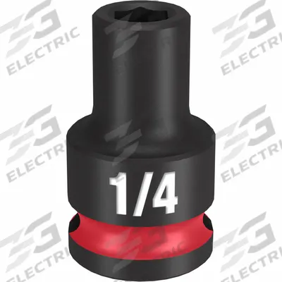 MILWAUKEE Standard Impact Socket: 3/8 in Drive Size, SAE, 1/4 in Socket Size, 6-Point - 3/8" Drive Impact Sockets