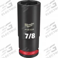 MILWAUKEE Deep Impact Socket: 1/2 in Drive Size, SAE, 7/8 in Socket Size, 6-Point, Deep, Friction (MPN 49-66-6228). Key specifications — attr1215501: MILWAUKEE; attr1215515: Black Phosphate; attr1215518: 7/8 in.