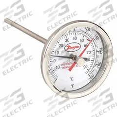 DWYER Min/Max Dial Thermometer: 0°F to 200°F to -17.8°C to 93.3°C, +/- 2% Accuracy, 3 in Dial Dia (MPN BTM32510D). Key specifications — Brand: DWYER; Accuracy: +/- 2%.