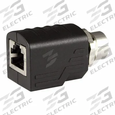 FINECABLES Adapter: M12 Female Straight x RJ45, Nickel Plated Brass, IP67, M12 Female Straight - M12 Jack to RJ45 Jack Panel Feed-Through Adapters