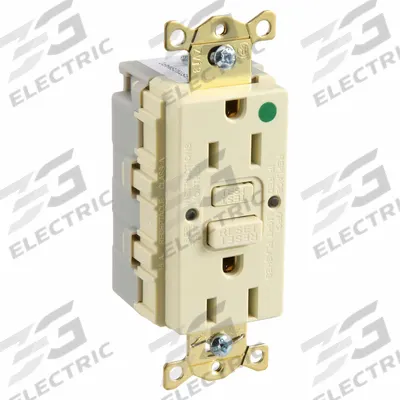 HUBBELL GFCI Receptacle: Hospital Grade Fed. Spec., Decorator Duplex, 5-15R, Ivory, GFCI - General Purpose Receptacles