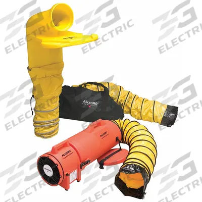 ALLEGRO Confined Space Fan Kit: 12 V DC, 8 in Duct Dia, 1/4 hp Horsepower, Orange - Axial Blower & Ducting Combination Units