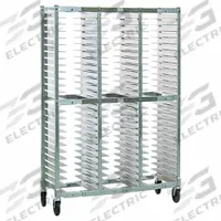NEW AGE INDUSTRIAL Adjustable Pizza Pan Rack: 78 Slots, 2 in Betw Shelves, 62 1/8 in Ht, NS596A. Key specifications — Brand: NEW AGE INDUSTRIAL; Nesting: No; Pan Size: 10 to 16 in; Product Type: Adjustable Pizza Pan Rack; NSF Certified: No; Includes Top: No; Manufacturer Part Number: NS596A.