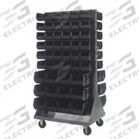 QUANTUM STORAGE SYSTEMS Mobile Louvered Floor Rack: 36 in x 24 in x 72 in, 96 Bins Included, Black (MPN QMD-36H-230240BK). Key specifications — Bin Width: (72) 5-1/2 in; Color: Gray; Caster Wheel/Configuration: (2) Rigid; Caster Wheel/Tread Material: Hard Rubber; Bin Color: Black; Bin Depth: (24) 14-3/4 in; Bin Height: (72) 5 in; Brand: QUANTUM STORAGE SYSTEMS.