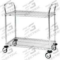 METRO Wire Shelf Utility Cart: 375 lb, 2 Shelf, 26 in L x 18 in W x 38 in H Dim, Silver, Flat (MPN MW601). Key specifications — Shelf Orientation: Flat; Caster/Wheel Configuration: (4) Swivel; Finish: Chrome; Brand: METRO.