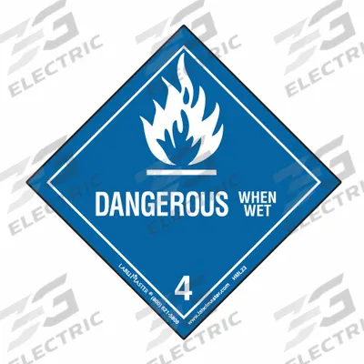 LABELMASTER Container Label: Dangerous When Wet, 3 15/16 in x 3 15/16 in - Class 4: Flammable Solids