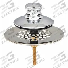 WATCO Drain Stopper: Plastic/Stainless Steel, Chrome-Plated, 2 7/8 in Overall Dia, Push and Pull (MPN 4875N-PP-CP-G-51). Key specifications — Color: Silver; Includes: Grid Strainer; Material: Stainless Steel.