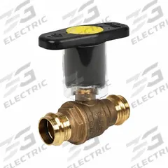 JOMAR VALVE Manual Two-Way Ball Valve: 1/2 in, Brass, Straight, Press x Press, Full Port Ball Port (MPN 100-203SSG-IH). Key specifications — Brand: JOMAR VALVE; Handle: Locking Lever.