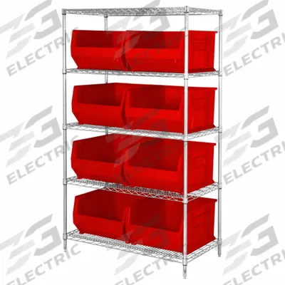 QUANTUM STORAGE SYSTEMS Shelving Unit: 42 in x 30 in x 74 in, 1 Sided, 8 Bins, Shelf Bin - Wire Stationary Bin Shelving with Closed-Front Bins