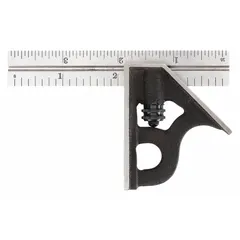 STARRETT Combination Square: SAE, Steel, Brushed, 4 in Blade Lg, 1/64 in Graduations (MPN 11H-4-4R). Key specifications — attr1182179: Square; attr1182186: 1/64 in; attr1182189: Brushed; attr1182159: STARRETT; attr1182169: Cast Iron.