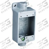 HUBBELL KILLARK Electrical Box: Iron, Rectangular, 1 Gangs, 1/2 in Hub Size, 18 cu in Capacity, Gray (MPN FSC-1M). Key specifications — Color: Gray; Brand: HUBBELL KILLARK.