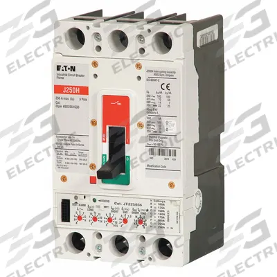 EATON Molded Case Circuit Breaker: 200 A Amps, 100kA at 480V AC, Fixed, ABC, Line/Load Lug - JG-Frame Eaton Molded Case Circuit Breakers