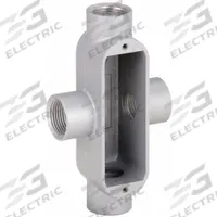Conduit Outlet Body: Aluminum, 3/4 in Trade Size, X Body, 7 cu in Body Capacity, Threaded Hub (MPN OX-2). Key specifications — Finish: Powder Coated; Includes: Set Screw Hubs; For Use With: RMC; Brand: HUBBELL KILLARK; Hub Style: Threaded; Mfr. Series: O.