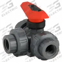 GF PIPING SYSTEMS Manual Three-Way Ball Valve: 1/2 in, PVC, L Flow, FNPT x FNPT x FNPT, Two-Piece (MPN 161543102). Key specifications — Brand: GF PIPING SYSTEMS; Handle: Locking Lever.