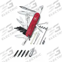 VICTORINOX SWISS ARMY Folding Knife: 16 Tools, 3 1/2 in Closed Lg, 6 1/4 in Open Lg, Stainless Steel (MPN 1.7725.T). Key specifications — attr15951: VICTORINOX SWISS ARMY; attr10311: Cybertool 34; attr10312: Red; attr15963: Plastic; attr15981: Cyber Tool; attr15985: Stainless Steel; attr15986: Multi Purpose Hook; attr519229: Full-Size.
