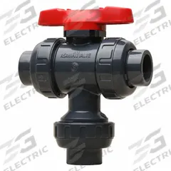 ASAHI Manual Three-Way Ball Valve: 3 in, PVC, 150 psi Max. Pressure (CWP), Full Port Ball Port, Tee (MPN 2511030). Key specifications — Brand: ASAHI; Inlet Connection Entry: Bottom; Handle: Tee.