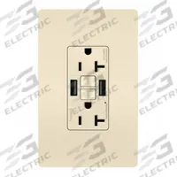 USB Receptacle: Duplex, 5-20R, 2 USB Ports, USB Type A, Light Almond, 125V AC, 20 A, GFCI (MPN 2097TRUSBAALA). Key specifications — Brand: LEGRAND.