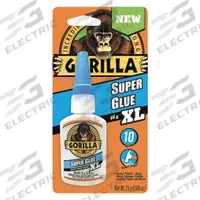 GORILLA Instant Adhesive: Super Glue XL, Gen Purpose, 0.88 fl oz, Bottle, Clear, Thin Liquid (MPN 7400202). Key specifications — Series: Super Glue XL; Primary Applications: General Purpose; Materials Bonded: Plastic; Brand: GORILLA; Secondary Compatible Materials: Ceramic and Porcelain.