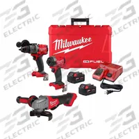 MILWAUKEE Cordless Combination Kit: 3 Tools, Angle Grinder/Hammer Drill/Impact Driver, 18 V DC Volt (MPN 3697-22, 2880-20). Key specifications — attr1176460: Hammer Drill.