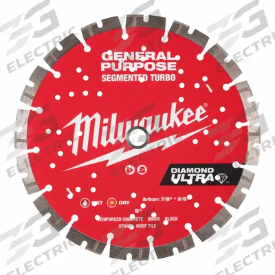 MILWAUKEE Diamond Saw Blade: Block/Brick/Pavers/Rebar/Stone, 9 in Blade Dia. - Multi-Material Blades