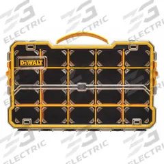 DEWALT Compartment Box: 17 5/8 in x 11 in x 2 7/8 in, Black/Yellow, 20 Compartments, 19 Adj Dividers (MPN DWST14830). Key specifications — ESD Conductive: Not Electrostatic Discharge Conductive; Color: Black/Yellow; Brand: DEWALT; Material: Plastic.