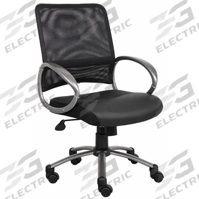 APPROVED VENDOR Office Chair: Black, Leather & Mesh Material, 18 in Back Ht - Fixed-Arm Office Chairs