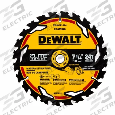 DEWALT Circular Saw Blade: 7 1/4 in Blade Dia., 24 Teeth, 0.07 in Cut Wd, 5/8 in Arbor Size - Wood-Cutting Blades