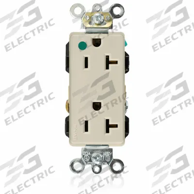 LEVITON Receptacle: Hospital Grade, Decorator Duplex, 5-20R, Ivory, 125V AC, 20 A - General Purpose Receptacles