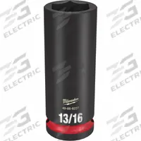 MILWAUKEE Deep Impact Socket: 1/2 in Drive Size, SAE, 13/16 in Socket Size, 6-Point, Deep, Friction (MPN 49-66-6227). Key specifications — attr1215501: MILWAUKEE; attr1215515: Black Phosphate; attr1215518: 13/16 in.