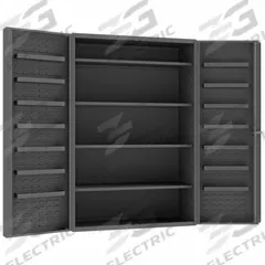 DURHAM MFG Bin Cabinet: 48 in x 24 in 72 in, 16 Shelves, 0 Bins, Deep Box, 14 ga Panel, Gray, Keyed (MPN DC48-4S14DS-95). Key specifications — Assembled: Assembled; Cabinet Style: Shelf and Bin; Brand: DURHAM MFG; Cabinet Color: Gray; Cabinet Finish: Powder Coated; Cabinet Material: Steel; Cabinet Storage Components: Shelves.